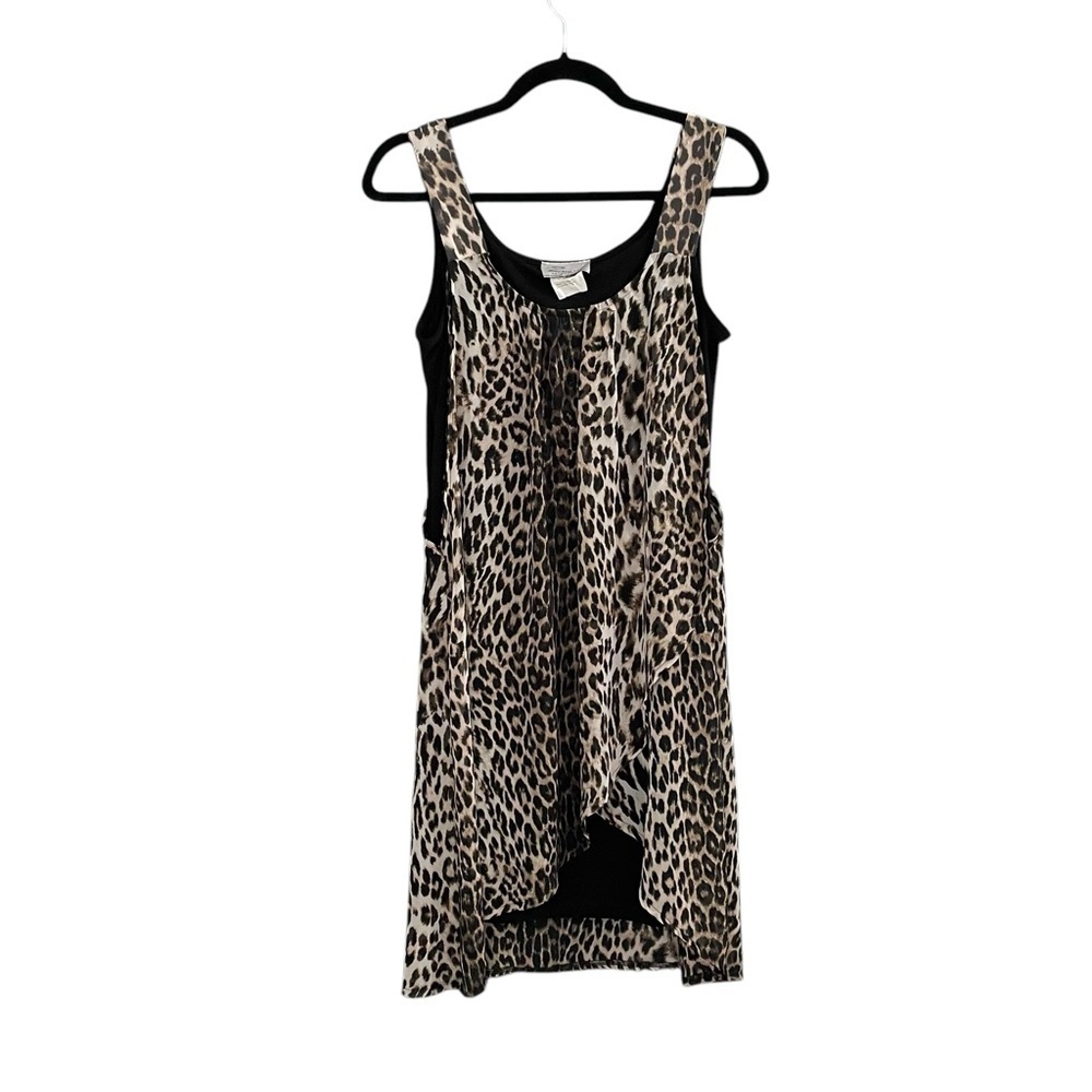 ZOONI Collection Leopard Print Sleeveless High Low Dress Black Brown White S